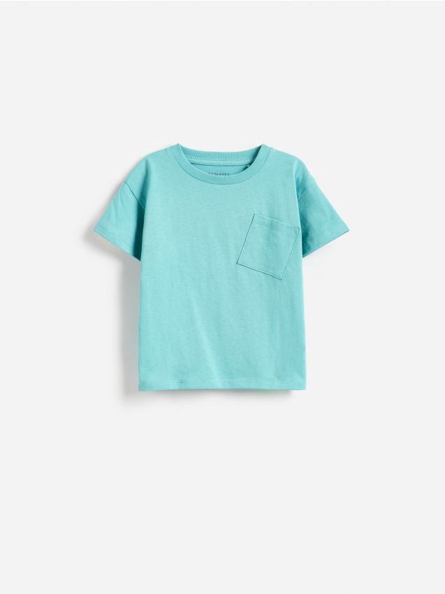 Reserved - Bawełniany t-shirt z kieszenią - niebieski