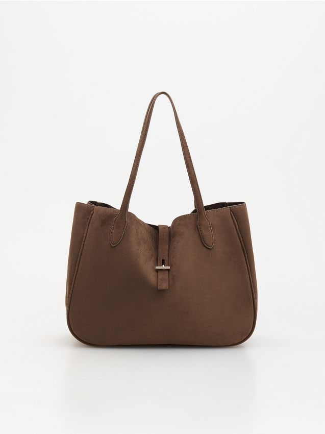 Reserved - Torebka shopper z imitacji zamszu - brązowy