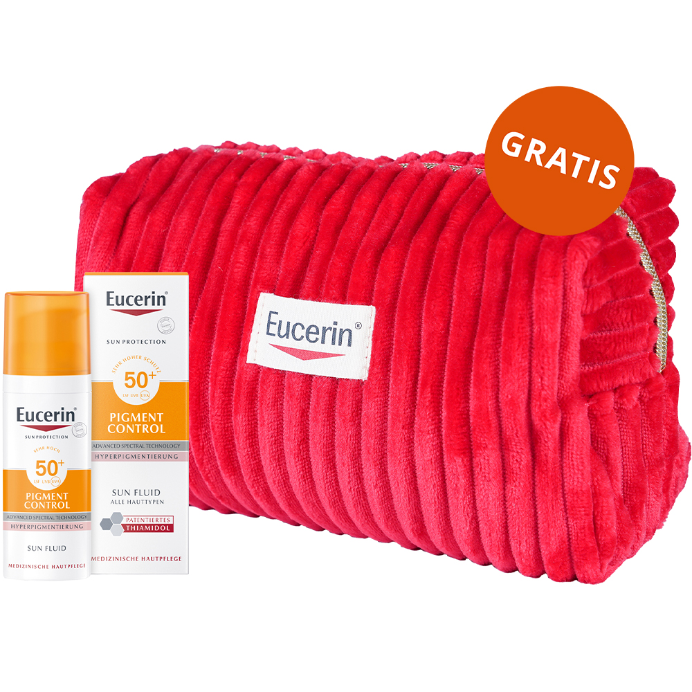 Eucerin Sun Protection Pigment Control, fluid ochronny przeciw przebarwieniom, SPF 50+, 50 ml + kosmetyczka gratis