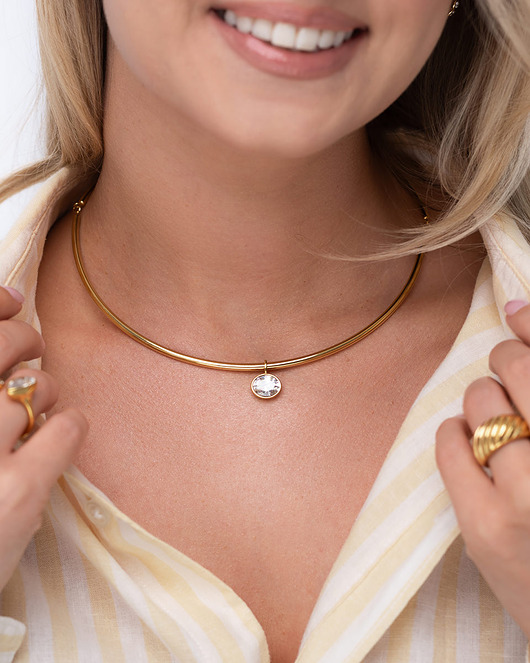 Złoty elegancki choker z cyrkonią ze stali chirurgicznej premium Paraiso Luna
