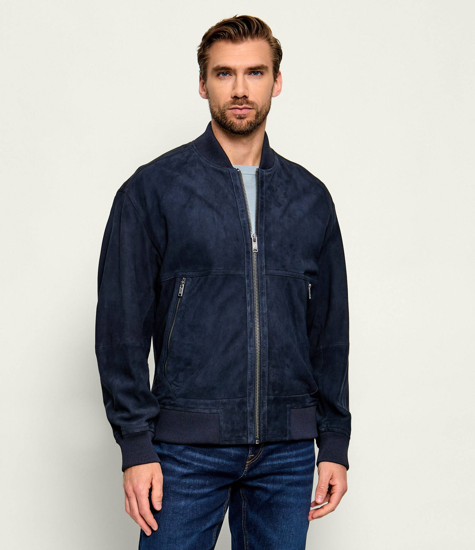 BOSS ORANGE Kurtka bomber Jonorve zamsz Slim Fit z dodatkiem skóry