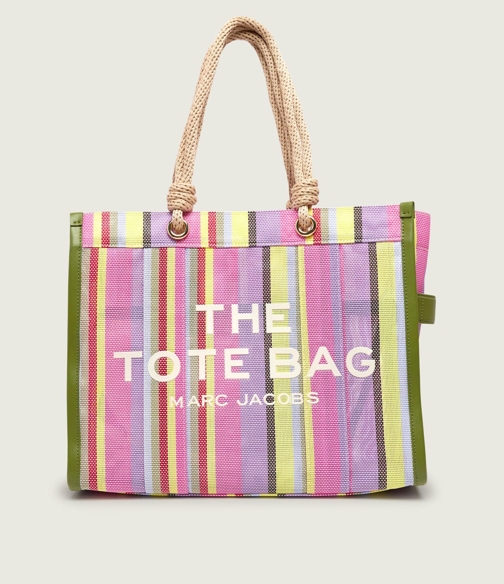 Marc Jacobs Torba plażowa The Stripe Mesh Large Tote Bag z dodatkiem skóry