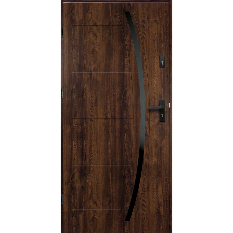 Drzwi zewnętrzne stalowe wejściowe Helios Black orzechowo-czarne 90 lewe OK Doors Trendline