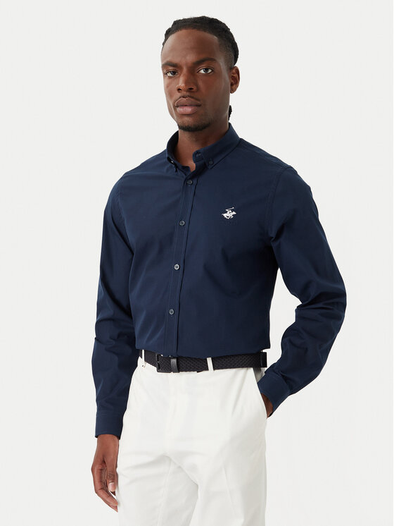 Beverly Hills Polo Club Koszula P-SS26M-BRASS Granatowy Regular Fit