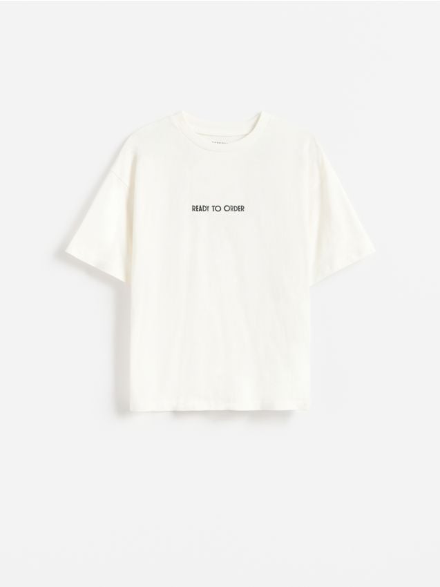 Reserved - T-shirt z nadrukiem - złamana biel