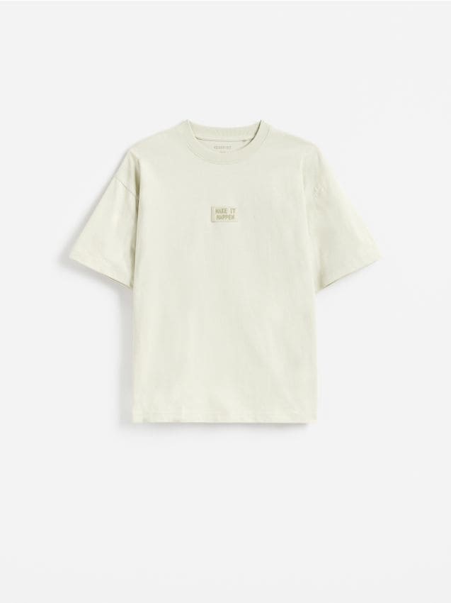 Reserved - Bawełniany t-shirt z naszywką - jasnozielony