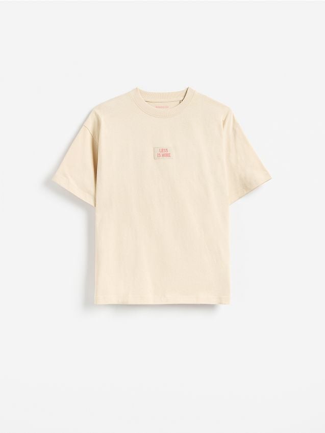 Reserved - Bawełniany t-shirt z naszywką - beżowy