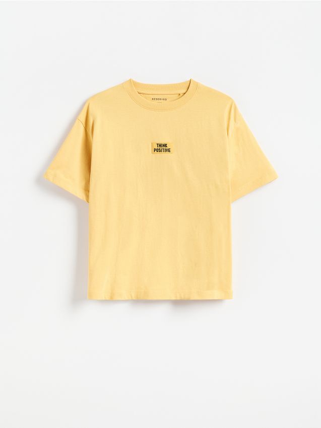 Reserved - Bawełniany t-shirt z naszywką - jasnożółty
