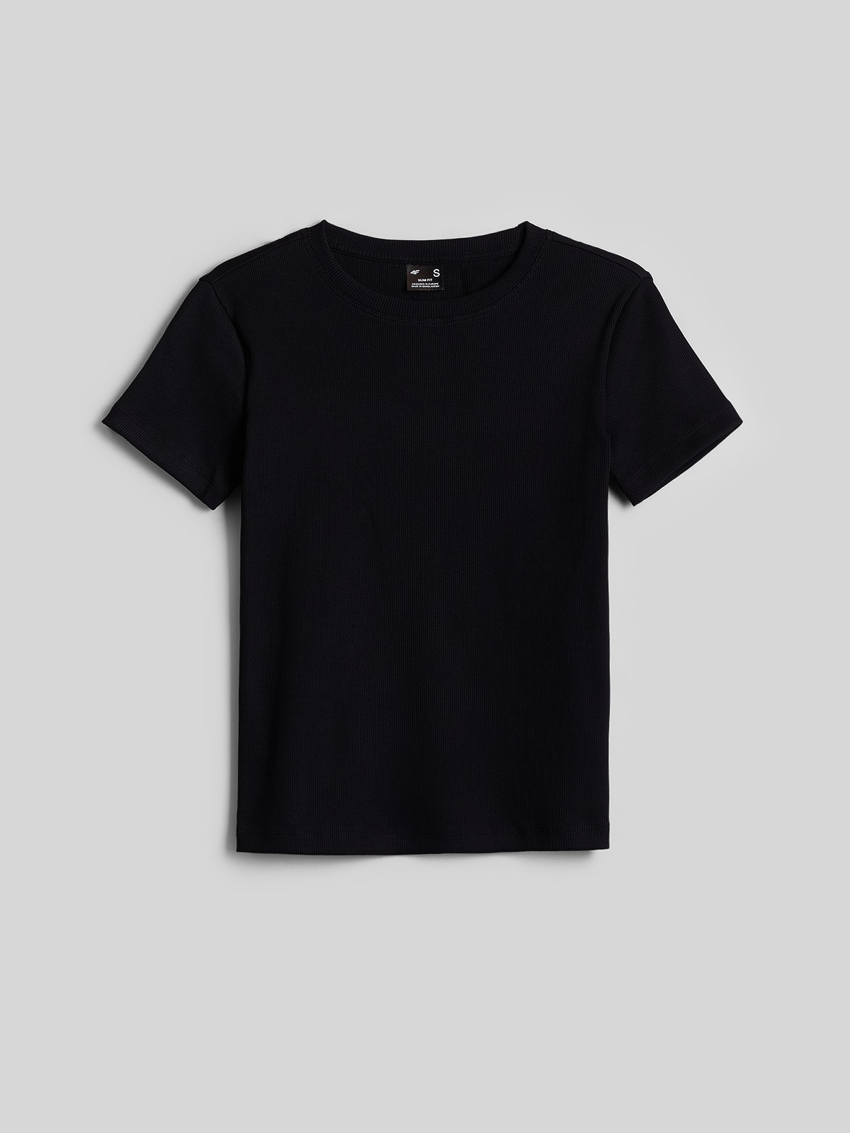 4F T-shirt slim z prążkowanej dzianiny damski - czarny S