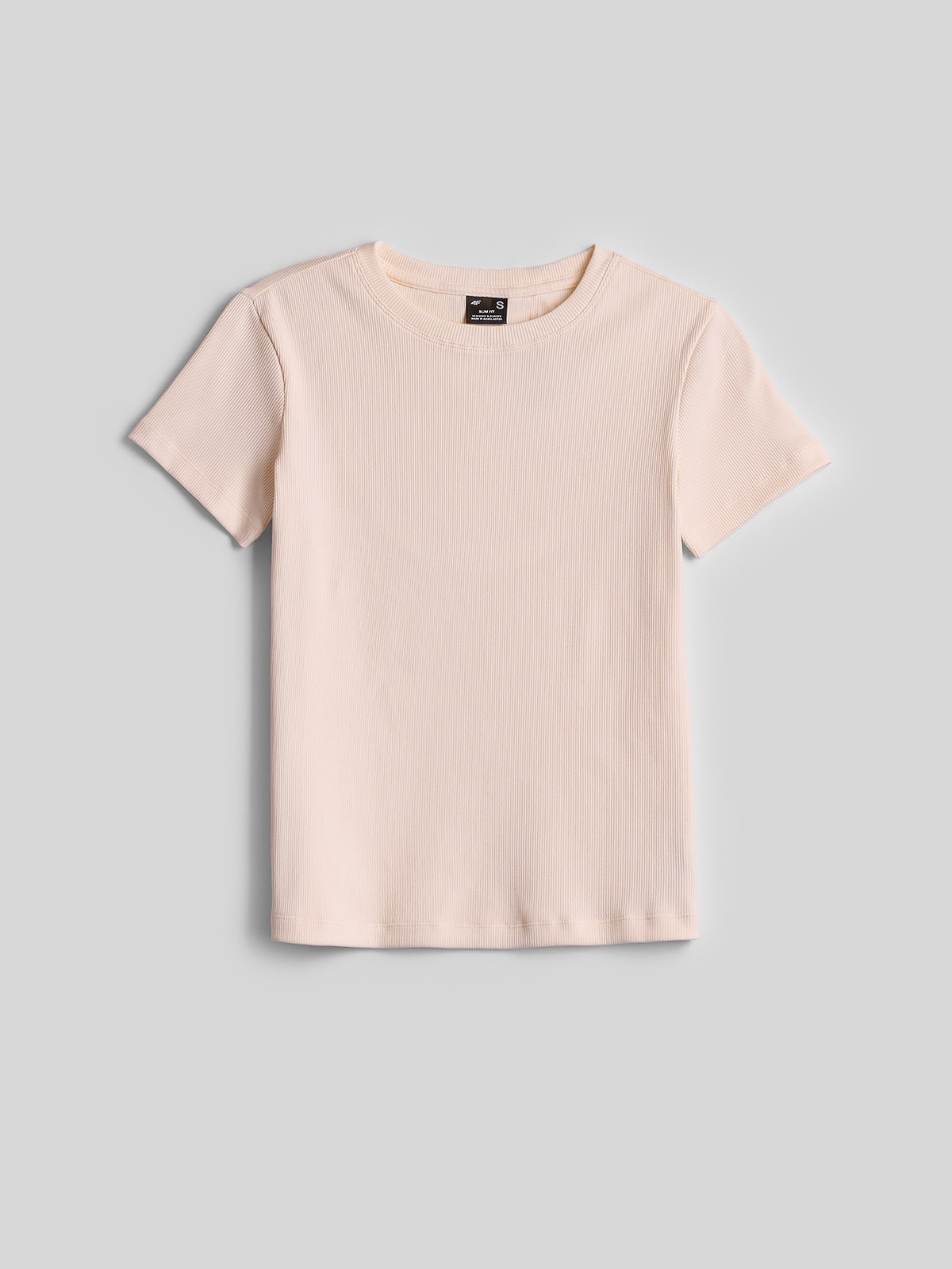 4F T-shirt slim z prążkowanej dzianiny damski - kremowy XS
