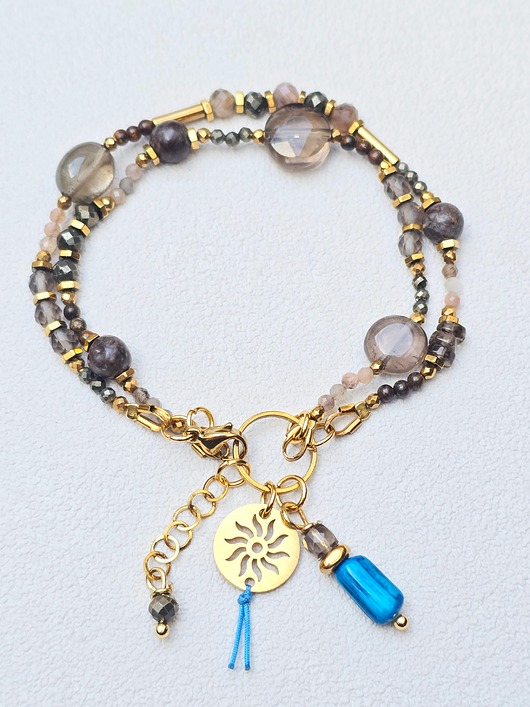 Podwójna Bransoletka Brązy z Akcentem Blue