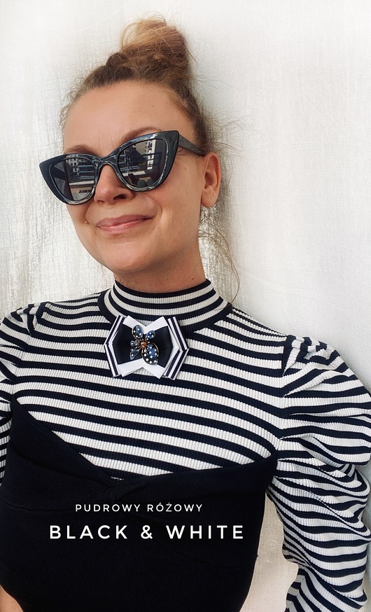 Brosza Black & White z efektowym kwiatem w kropeczki New
