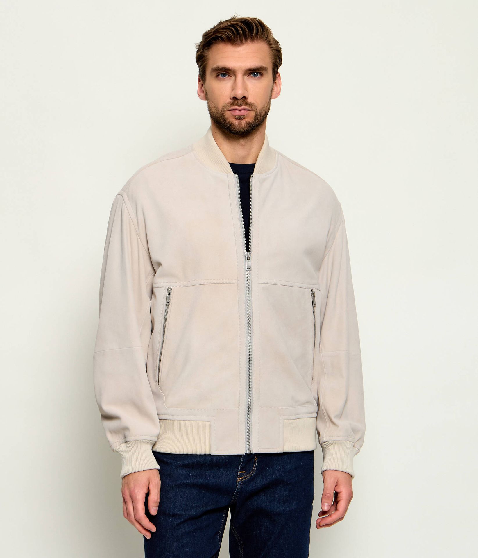BOSS ORANGE Kurtka bomber Jonorve zamsz Slim Fit z dodatkiem skóry