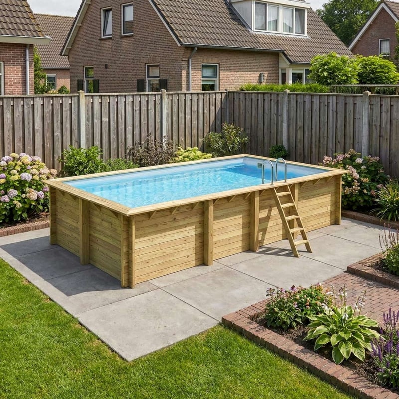 Basen drewniany AQUA 7 x 3.75 - H.1.45 m, szary, na ramie - bez betonowania - BAS7308OSPU2 - ALTANKA