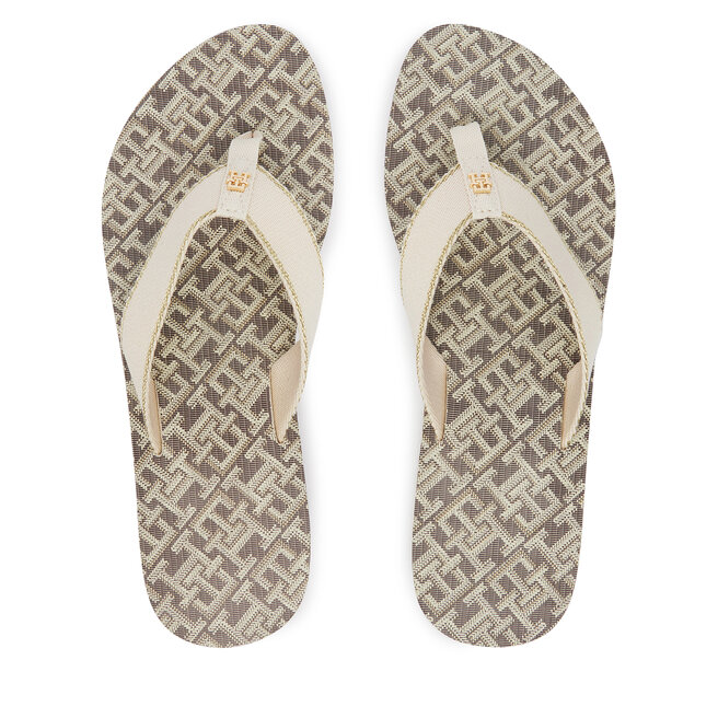 Japonki Tommy Hilfiger Monogram Mid Wedge Sandal FW0FW09419 Kremowy