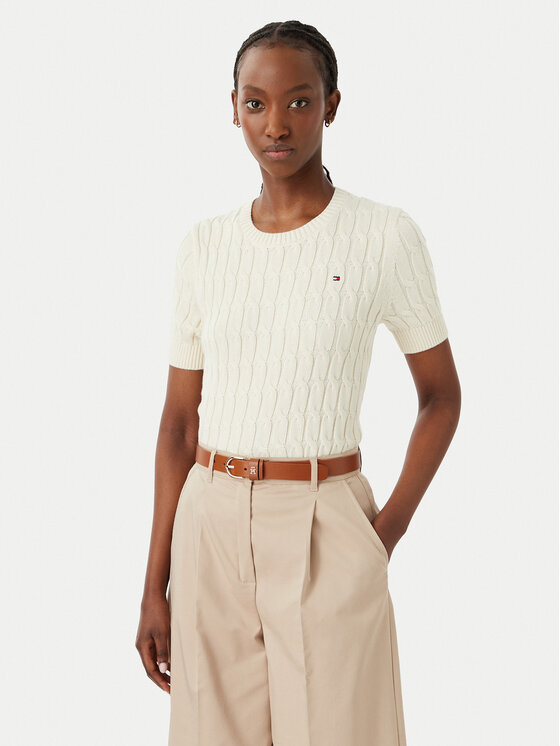 Tommy Hilfiger Bluzka WW0WW38744 Kremowy Regular Fit