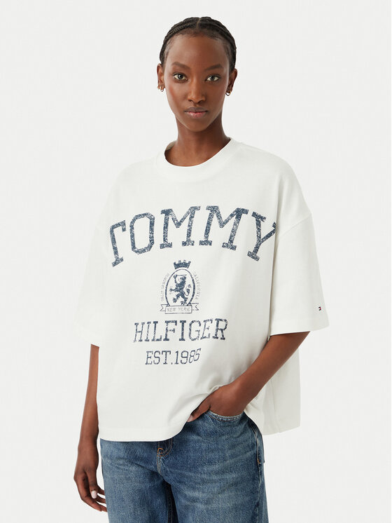 Tommy Hilfiger T-Shirt Varsity WW0WW50940 Kremowy Relaxed Fit