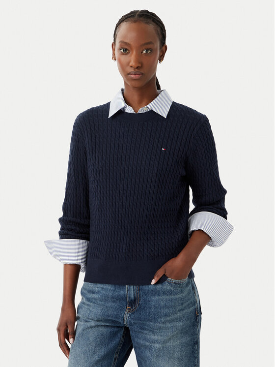 Tommy Hilfiger Sweter Fine WW0WW44993 Granatowy Regular Fit