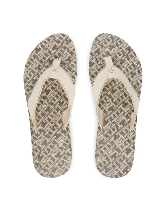 Tommy Hilfiger Japonki Monogram Mid Wedge Sandal FW0FW09419 Kremowy