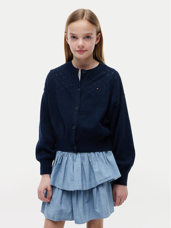Tommy Hilfiger Kardigan Pointelle KG0KG09503 Granatowy Relaxed Fit