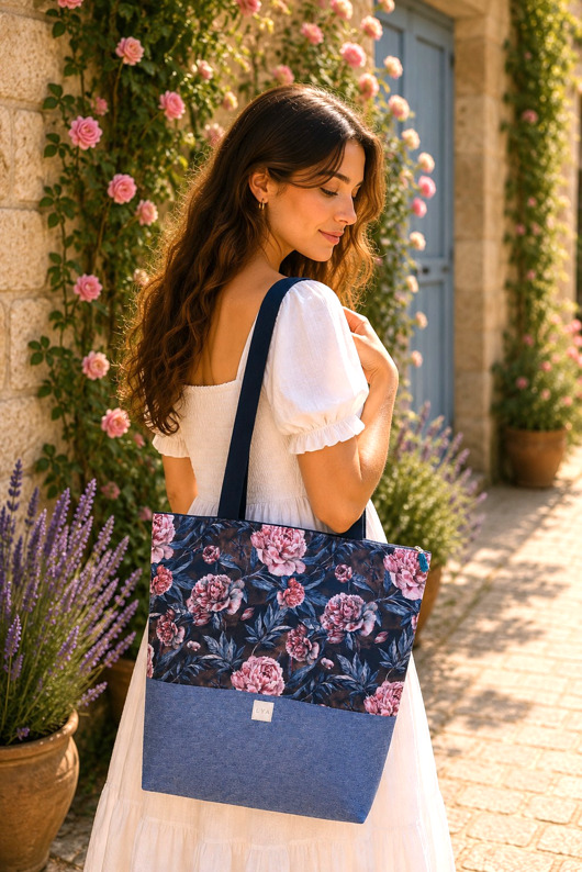 Torba shopper na zakupy wodoodporna shopperka torba na ramię piwonia peonia