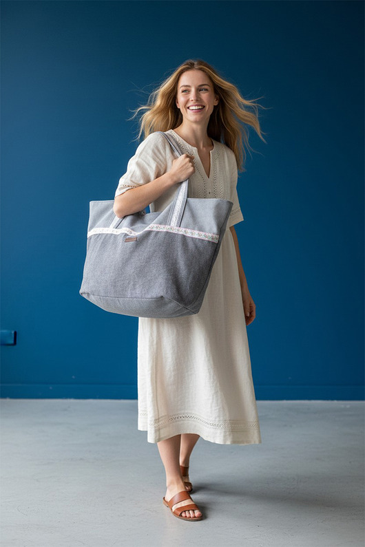 Szara torba plażowa z weluru huge bag