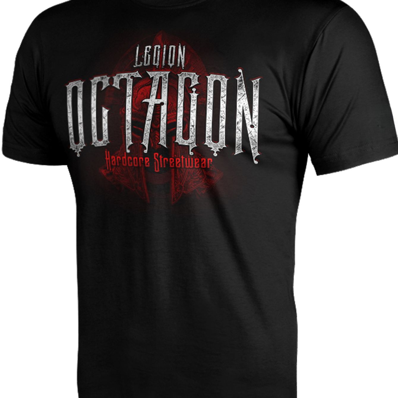 TEMU Koszulka Octagonal Legion Czarna, Okrągły Dekolt, Elastyczny Materiał, Styl Casual, Krój, Miękka i Wygodna, Odpowiednia do Aktywności
