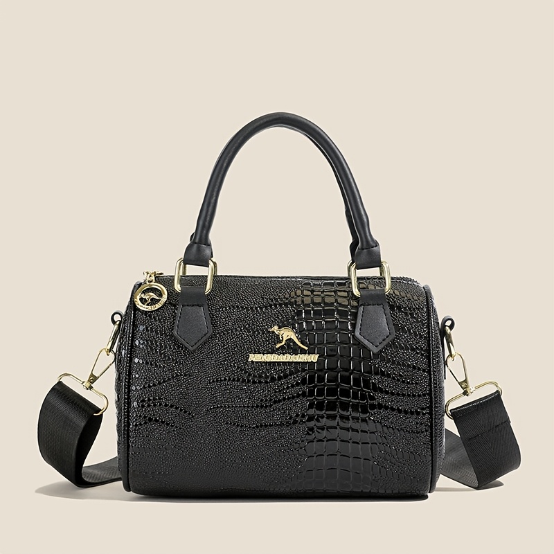 TEMU Damska torba crossbody wykonana z jednolitego koloru materiału PU z teksturowaną skórą krokodyla, zamykana na zamek błyskawiczny, z odpinanym