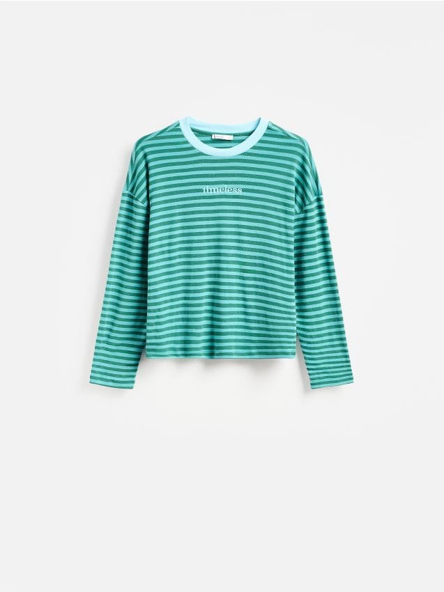 Reserved - Longsleeve w paski - turkusowy