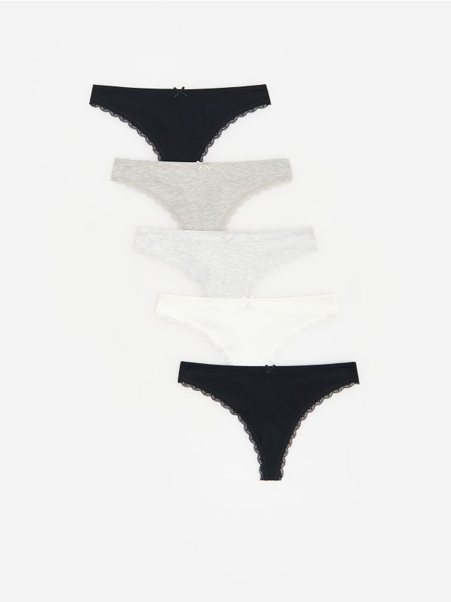 Reserved - Bawełniane majtki typu stringi 5 pack - szary