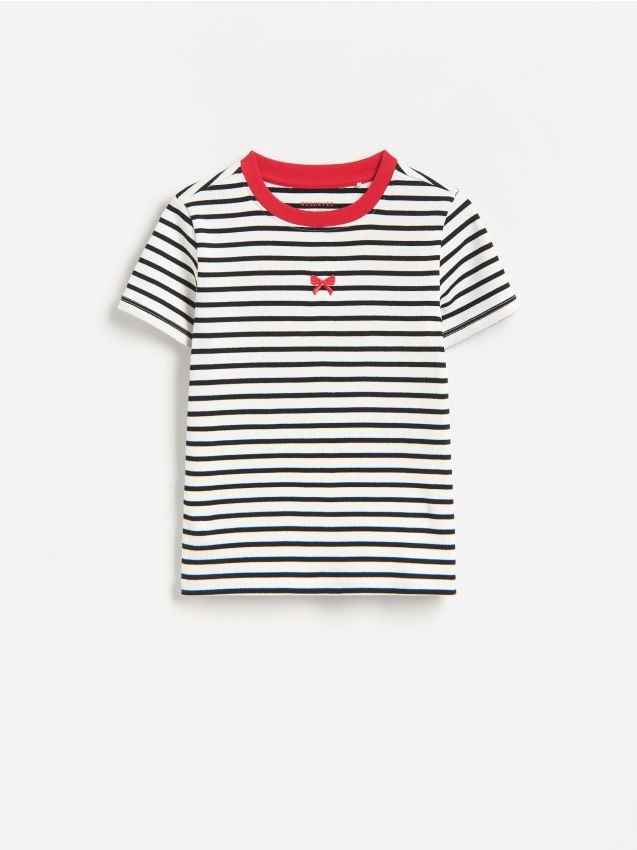 Reserved - Prążkowany t-shirt z haftem - wielobarwny