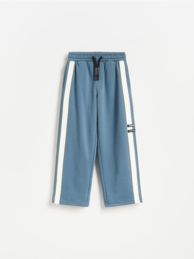 Reserved - Spodnie wide leg z lampasami - granatowy