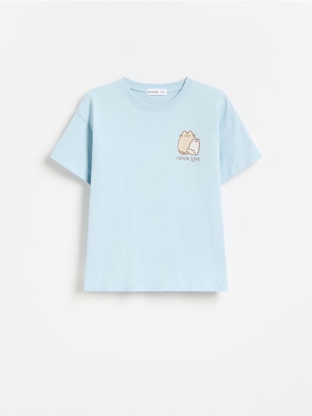 Reserved - T-shirt z nadrukiem Pusheen - jasnoniebieski