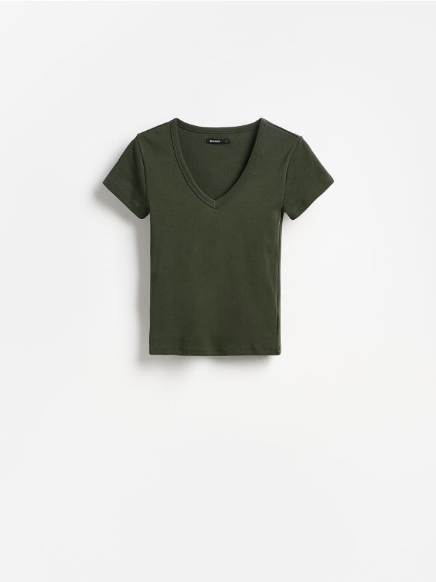 Reserved - T-shirt z bawełną - ciemnozielony