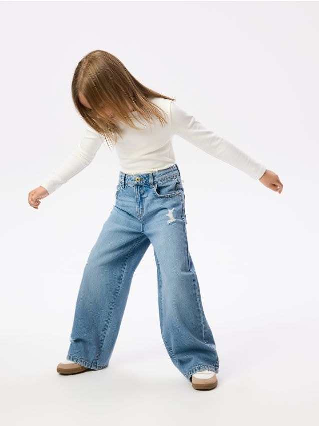Reserved - Jeansy wide leg - niebieski