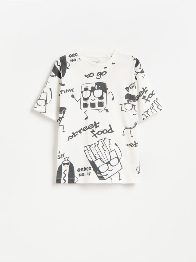 Reserved - T-shirt z nadrukiem - złamana biel
