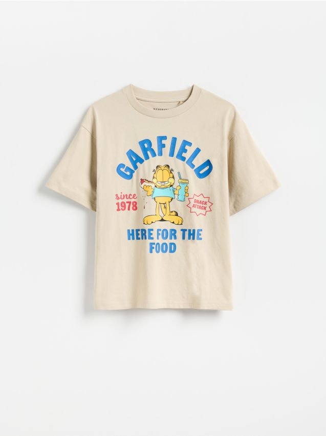Reserved - Bawełniany t-shirt Garfield - beżowy