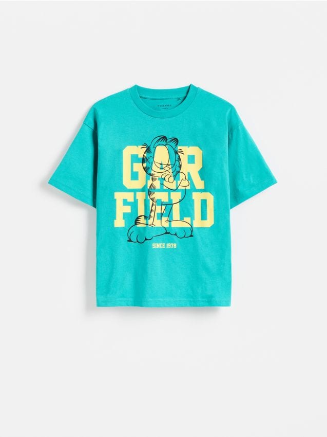 Reserved - Bawełniany t-shirt Garfield - turkusowy