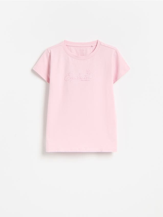 Reserved - T-shirt z haftowanym napisem - różowy