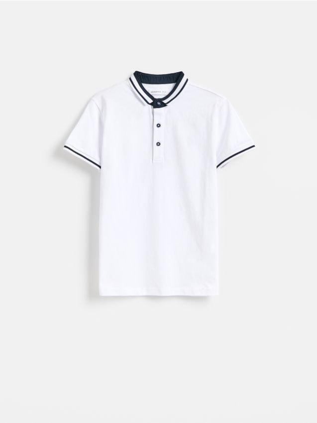 Reserved - Bawełniany t-shirt polo - biały