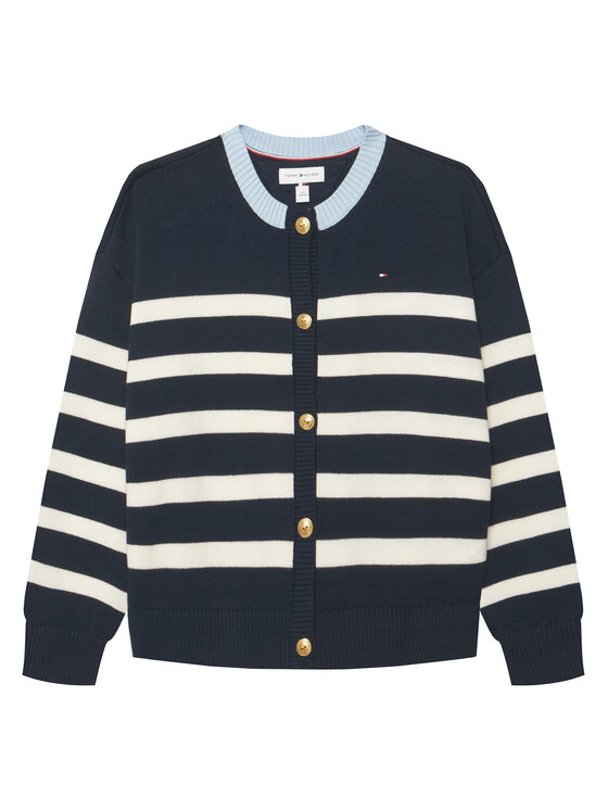 Tommy Hilfiger Kardigan Nautical Stripes KG0KG09696 Biały Regular Fit