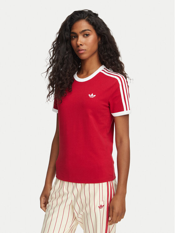 adidas T-Shirt 3-Stripes Slim KS4779 Czerwony Regular Fit
