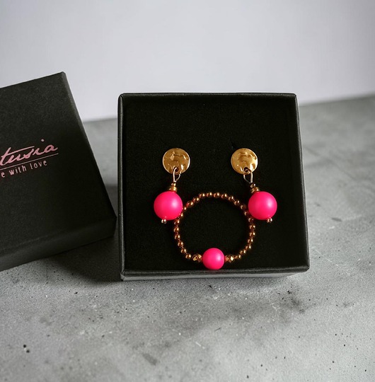RAZEM TANIEJ! Swarovski neon pearls : neon pink : kolczyki & pierścionek