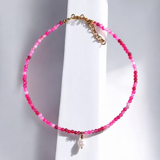 Naszyjnik : choker : fuchsia & pearl collection : agat i perła