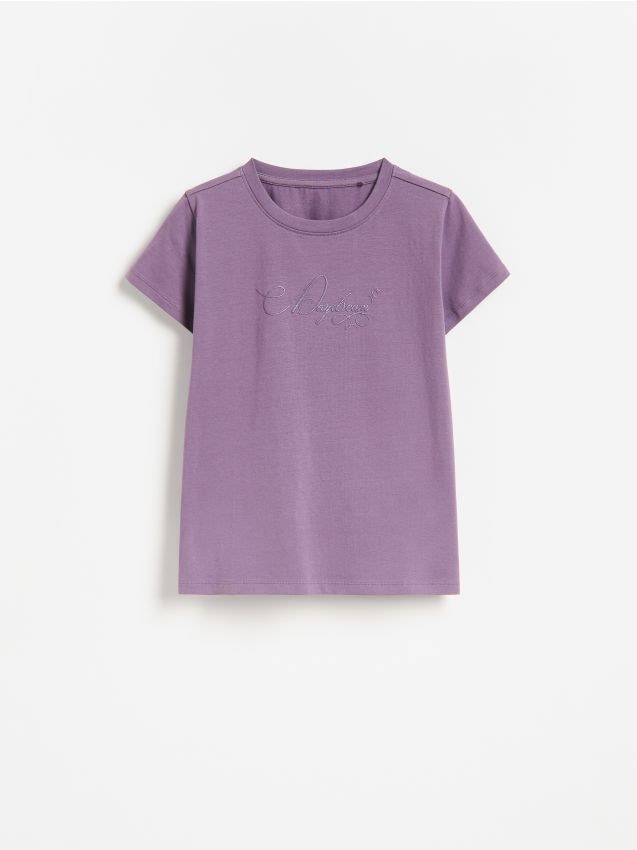 Reserved - T-shirt z haftowanym napisem - jasnofioletowy