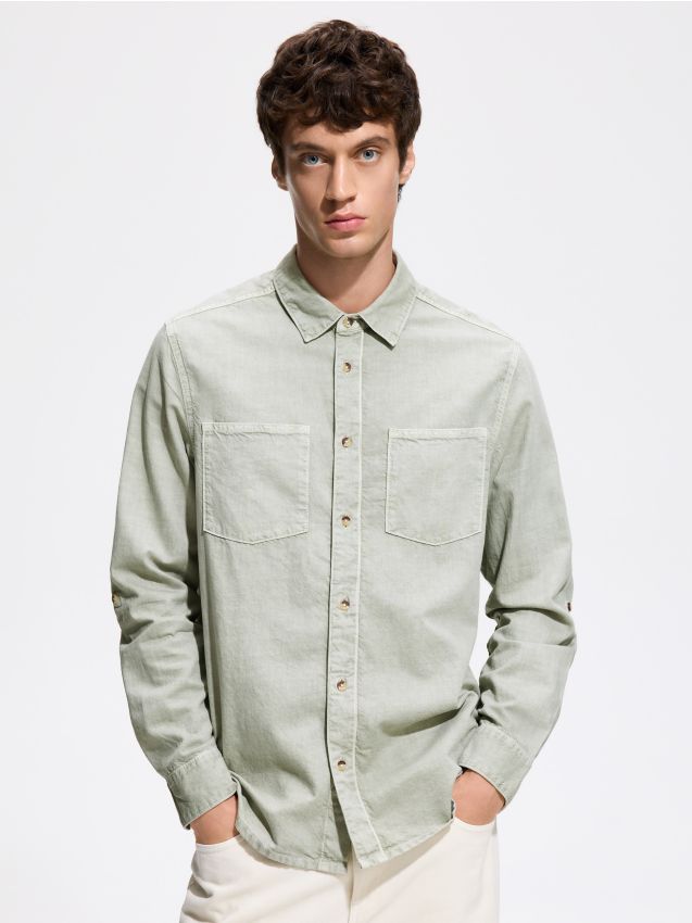 Reserved - Jeansowa koszula regular fit - zielony