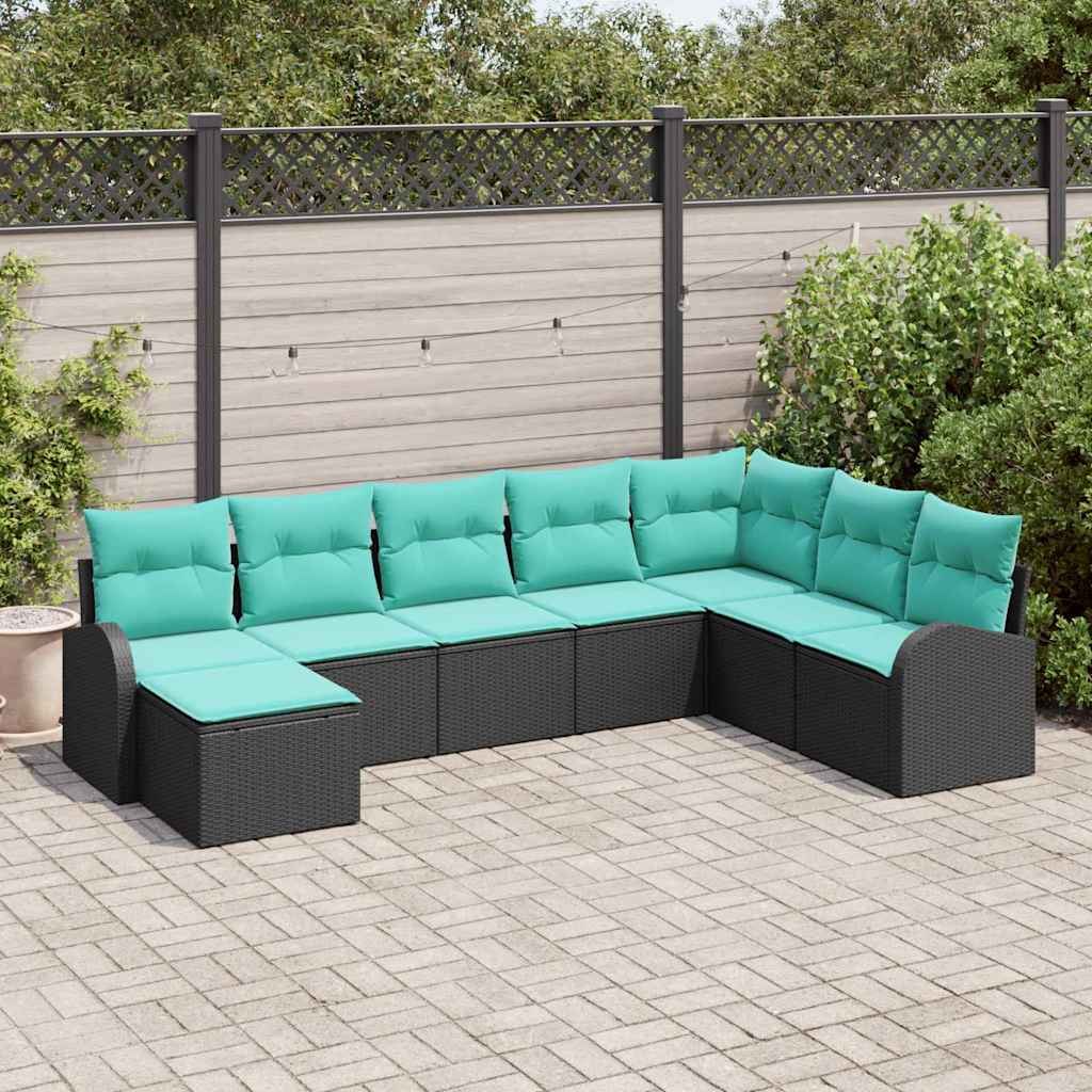 VidaXL Zestaw Sof z poduszką 8 pcs Czarny i Turkusowy polirattan