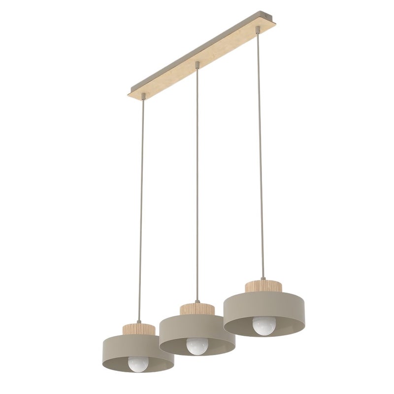 Lampa wisząca teksturowane drewniane detale KIVI beżowy 3xE27x15W metal wym:140x73x20cm IP20 Emibig