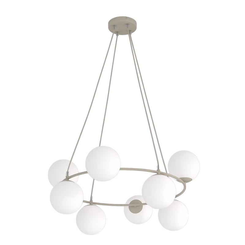 Lampa wisząca kule na ringu AZURA beżowo-biały 8xE14x10W szkło wym:110x75x75cm IP20 Emibig