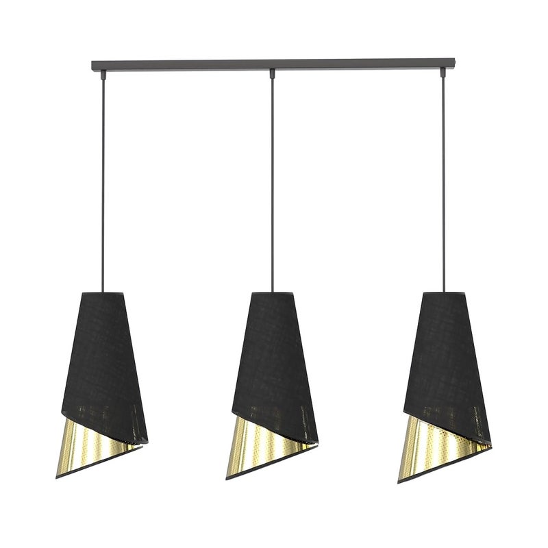 Lampa wisząca listwa asymetryczne stożkowe klosze MODA czarno-złoty 3xE27x15W metal wym:140x95x20cm IP20 Emibig
